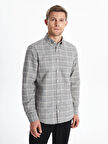 LCWAIKIKI Classic Gri Regular Fit Uzun Kollu Ekose Gabardin Erkek Gömlek