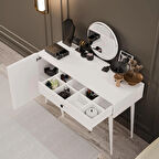 Mezza 2240 LOVE AYNALI (AHŞAP AYAKLI) MDF PROFİL ÇERÇEVELİ ÇEKMECELİ – KAPAKLI 120 CM MAKYAJ MASASI BEYAZ