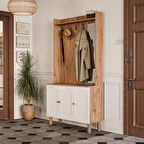 Mezza 5091 Roma Sağ Aynalı 3 Kapaklı (MEMBRAN) 3 Askılı Bohem Portmanto Atlantik Çam - Beyaz