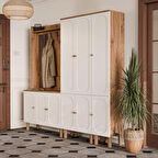 Mezza SET 5090-5094-5093 Roma Sol Aynalı 9 Kapaklı (MEMBRAN) 9 Askılı Raflı Bohem Portmanto Atlantik Çam