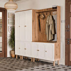 Mezza SET 5092-5094-5091 Roma Sağ Aynalı 9 Kapaklı (MEMBRAN) 9 Askılı Raflı Bohem Portmanto Atlantik Çam