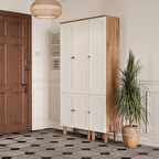 Mezza SET 5094-5093 Roma 6 Kapaklı (MEMBRAN) 5 Askılı Raflı Bohem Portmanto Atlantik Çam - Beyaz