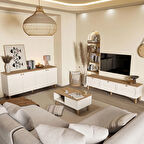 Set 1280-2100-1700 Monza Membran (Mdf Kapaklı) Bohem Tv Ünitesi-Orta Sehpa-Konsol Seti Sepet-Beyaz