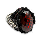 AgaKulche Gümüş Erkek Kırmızı Taşlı Damask Desen Yüzük