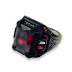 AgaKulche Gümüş Erkek Kırmızı Baget Taşlı Yüzük