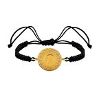 AgaKulche 22 Ayar Yarım Altınlı Siyah İpli Bileklik