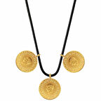 AgaKulche 22 Ayar 3 Tam Altın Siyah İpli Kolye