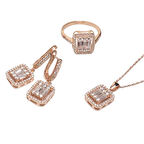 AgaKulche Baget Taşlı Gümüş Takı Seti Rose S30-RB (925)