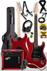 Midex RPH30RD-25AMP RED Elektro Gitar Seti 25 WATT GAİN'Lİ Şarjlı Amfi ve Full SET