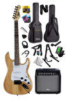 Midex RPH-320WD-35AMP Ahşap Renk Strat Kasa SSS 35W Amfili Elektro Gitar Seti