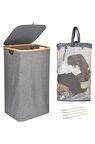 Mien Bambu Kenarlı Kumaş Katlanabilir 100 Lt Çamaşır Sepeti 44x33x70