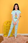kız çocuk kısa kollu pijama takımı hello pıneapple model mint