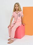 Kız Çocuk Kısa Kollu %100 Pamuklu Düğmeli Pijama Takımı Princess Pembe
