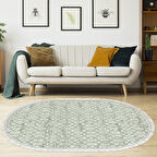 Dekoreko Kaymaz Taban Djt Salon Halısı Trend Saçaklı Oval Modern 757