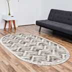 Dekoreko Kaymaz Taban Djt Salon Halısı Yıldız Deri Saçaklı Oval İskandinav F5124