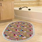 Dekoreko Kaymaz Taban Djt Banyo Halısı Yıldız Deri Saçaklı Oval Modern 2155M