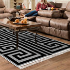 Dekoreko Kaymaz Taban Djt Salon Halısı Yıldız Deri Saçaklı Modern 658M