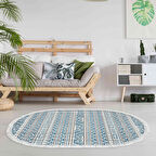 Dekoreko Kaymaz Taban Djt Salon Halısı Yıldız Deri Saçaklı Oval İskandinav F5082