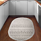 Dekoreko Kaymaz Taban Djt Mutfak Halısı Star Pamuk Saçaklı Oval İskandinav F5078