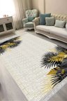 Dijital Baskılı Dikdörtgen Salon Halısı | Kaymaz Yıkanabilir | Keçe Taban Saçaklı | Çiçekli | F5125