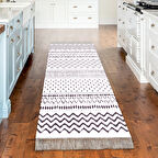 Dekoreko Kaymaz Taban Djt Mutfak Halısı Yıldız Deri Saçaklı İskandinav F5086