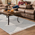 Dekoreko Kaymaz Taban Djt Salon Halısı Yıldız Deri Saçaklı İskandinav F5085