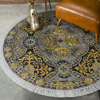 Dekoreko Kaymaz Taban Djt Salon Halısı Yıldız Deri Saçaklı Yuvarlak Modern 659M