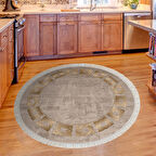 Dekoreko Kaymaz Taban Djt Mutfak Halısı Star Pamuk Saçaklı Yuvarlak Modern 691M