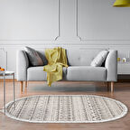 Dekoreko Kaymaz Taban Djt Salon Halısı Yıldız Deri Saçaklı Oval İskandinav F5078