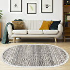 Dekoreko Kaymaz Taban Djt Salon Halısı Trend Saçaklı Oval İskandinav F5087