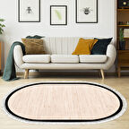 Alanur Home Kaymaz Taban Djt Banyo Mutfak Salon Halı Yıldız Deri Saçaklı Oval Dokuma Desen E5001