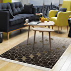 Dekoreko Kaymaz Taban Djt Salon Halısı Yıldız Deri Saçaklı Modern 719