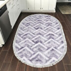 Dekoreko Kaymaz Taban Djt Mutfak Halısı Yıldız Deri Saçaklı Oval İskandinav F5124