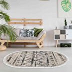 Dekoreko Kaymaz Taban Djt Salon Halısı Yıldız Deri Saçaklı Oval İskandinav M5141