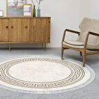 Dekoreko Kaymaz Taban Djt Salon Halısı Yıldız Deri Saçaklı Yuvarlak Modern 626M