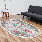 Dekoreko Kaymaz Taban Djt Salon Halısı Star Pamuk Saçaklı Oval Modern F5138