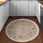 Dekoreko Kaymaz Taban Djt Mutfak Halısı Yıldız Deri Saçaklı Yuvarlak Modern 691M