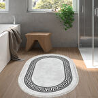 Dekoreko Kaymaz Taban Djt Banyo Halısı Trend Saçaklı Oval Modern 626M