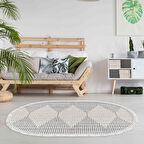 Dekoreko Kaymaz Taban Djt Salon Halısı Star Pamuk Saçaklı Oval İskandinav F5085