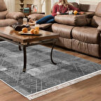 Dekoreko Kaymaz Taban Djt Salon Halısı Yıldız Deri Saçaklı İskandinav F5132