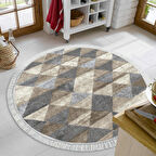 Dekoreko Kaymaz Taban Djt Mutfak Halısı Yıldız Deri Saçaklı Yuvarlak İskandinav 661M