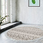 Dekoreko Kaymaz Taban Djt Salon Halısı Yıldız Deri Saçaklı Yuvarlak İskandinav F5078