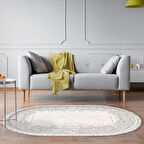 Dekoreko Kaymaz Taban Djt Salon Halısı Star Pamuk Saçaklı Oval Modern M5076