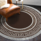 Dekoreko Kaymaz Taban Djt Salon Halısı Yıldız Deri Saçaklı Yuvarlak Modern 651M