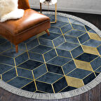 Dekoreko Kaymaz Taban Djt Salon Halısı Yıldız Deri Saçaklı Yuvarlak İskandinav 2146M