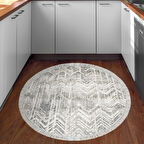 Dekoreko Kaymaz Taban Djt Mutfak Halısı Yıldız Deri Saçaklı Yuvarlak İskandinav F5083