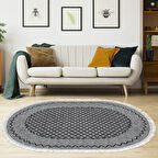 Dekoreko Kaymaz Taban Djt Salon Halısı Star Pamuk Saçaklı Oval Modern M5001