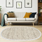 Dekoreko Kaymaz Taban Djt Salon Halısı Yıldız Deri Saçaklı Oval Modern 757