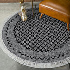 Dekoreko Kaymaz Taban Djt Salon Halısı Yıldız Deri Saçaklı Yuvarlak Modern M5001