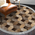 Dekoreko Kaymaz Taban Djt Salon Halısı Trend Saçaklı Yuvarlak Modern 1926